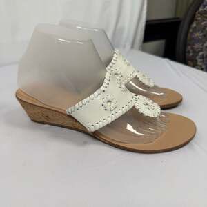 Jack Rogers White Leather Whipstitch Cork Wedge Sandals Size 8M